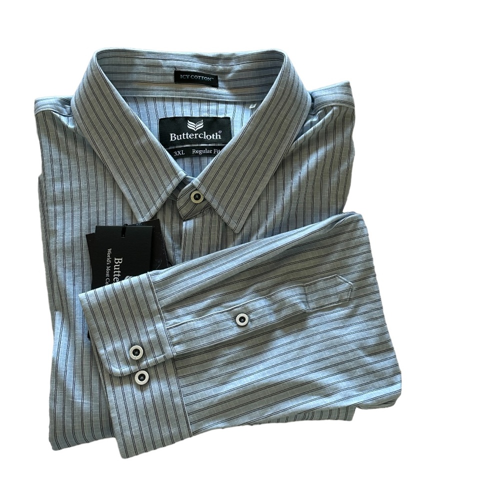 Buttercloth Men's 3XL Blue w/Gray Pinstripes Long Sleeve Shirt NWT - Picture 6 of 6